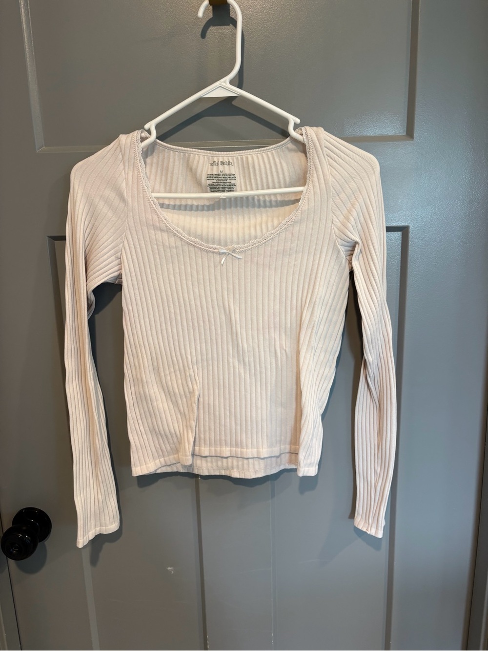 wild fable Ribbed Long-Sleeve Scoop Neck Top - Pale Pink